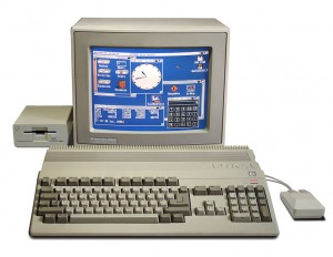 An Amiga 500 computer system, with 1084S RGB monitor and second A1010 floppy disk drive