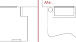Sketched plan of the deck before and patio after