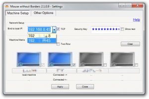 Settings dialog for changing network binding in Mouse without Borders