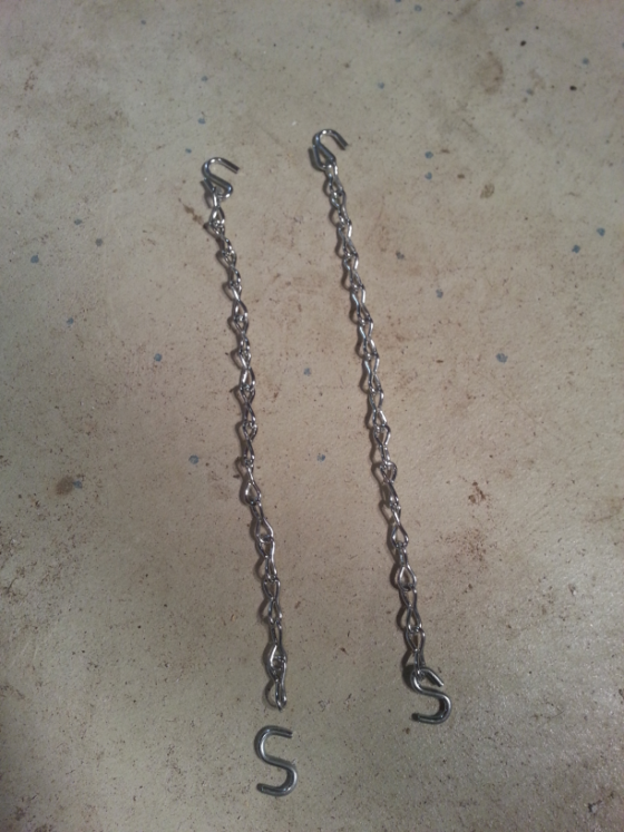 Chains showing S hook before being attached and after