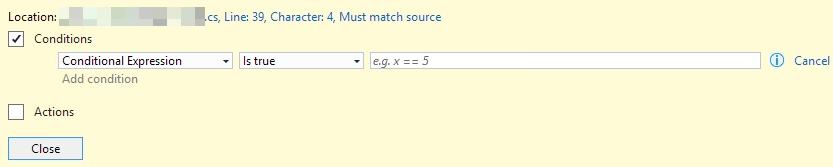 Adding a condition to a breakpoint