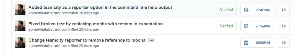 Shows some commits on GitHub with the Verified indicator showing those that have been signed