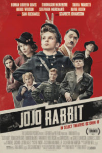 Jojo Rabbit movie poster showing array of characters and cast information