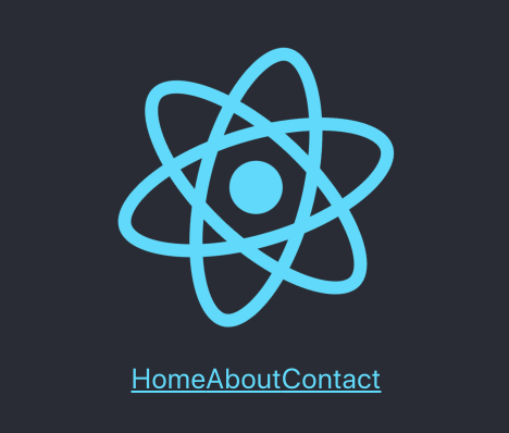 Animated screengrab of the App we have been building, showing the rotating logo and the Home, About, and Contact links.